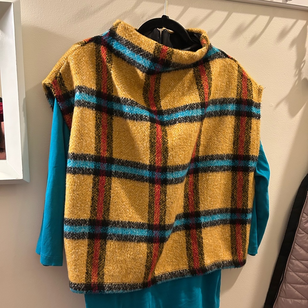 Plaid Yellow and Blue Poncho